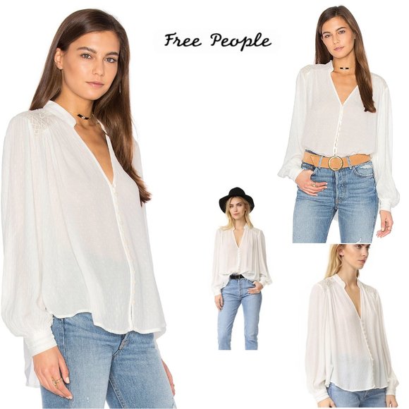 Free People Tops - Free People Boho Canyon Rose White Long Sleeve Blouse Top Sz S